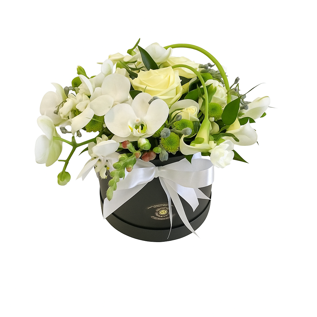 Flowerbox met verse wit snijbloemen