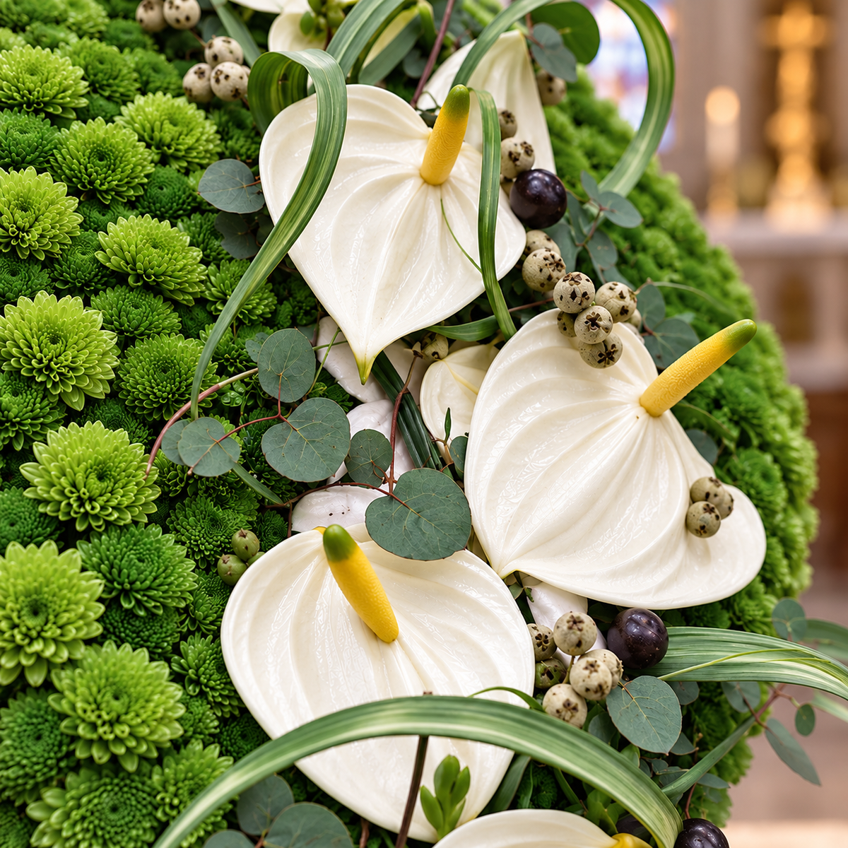 Detail van anthuriums en chrysanten