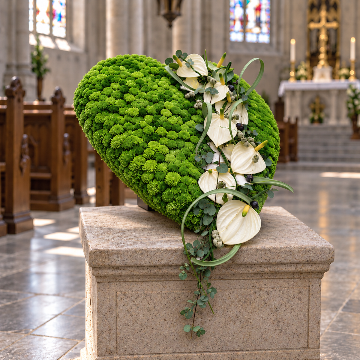 Visualisatie van het rouwhart in een kerk