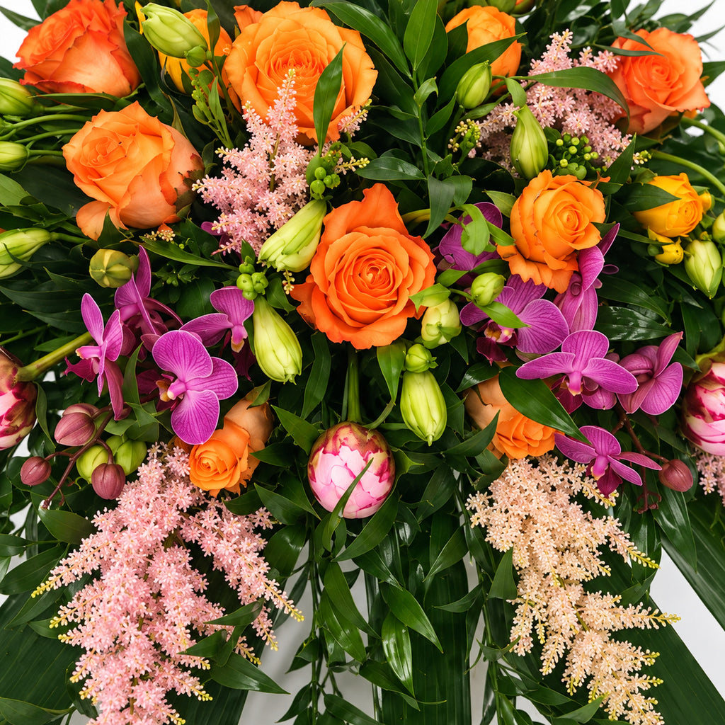 Bloeiende Geborgenheid — oranje-paars — detail