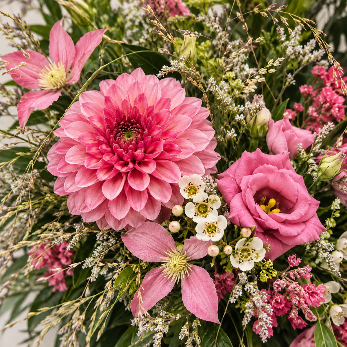 Urnbloemstuk Bloeiende Weide — roze-detail — kleurvisualisatie