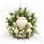 Urnbloemstuk Bloeiende Weide — wit-urn — kleurvisualisatie