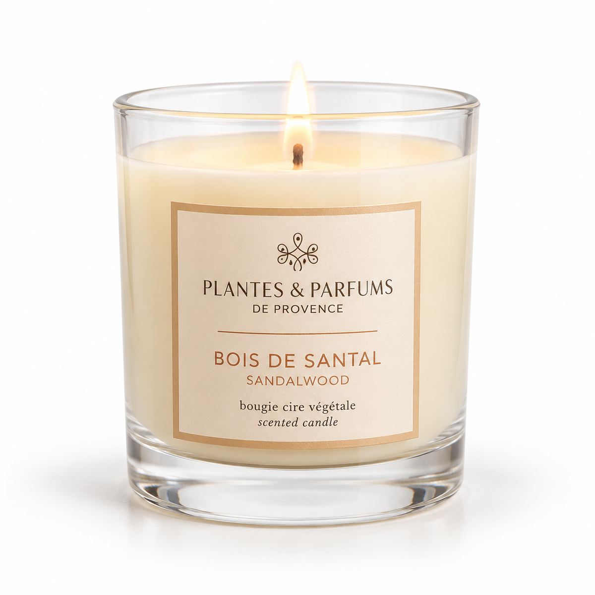 Bois de Santal geurkaars 180 g van Plantes & Parfums op witte achtergrond