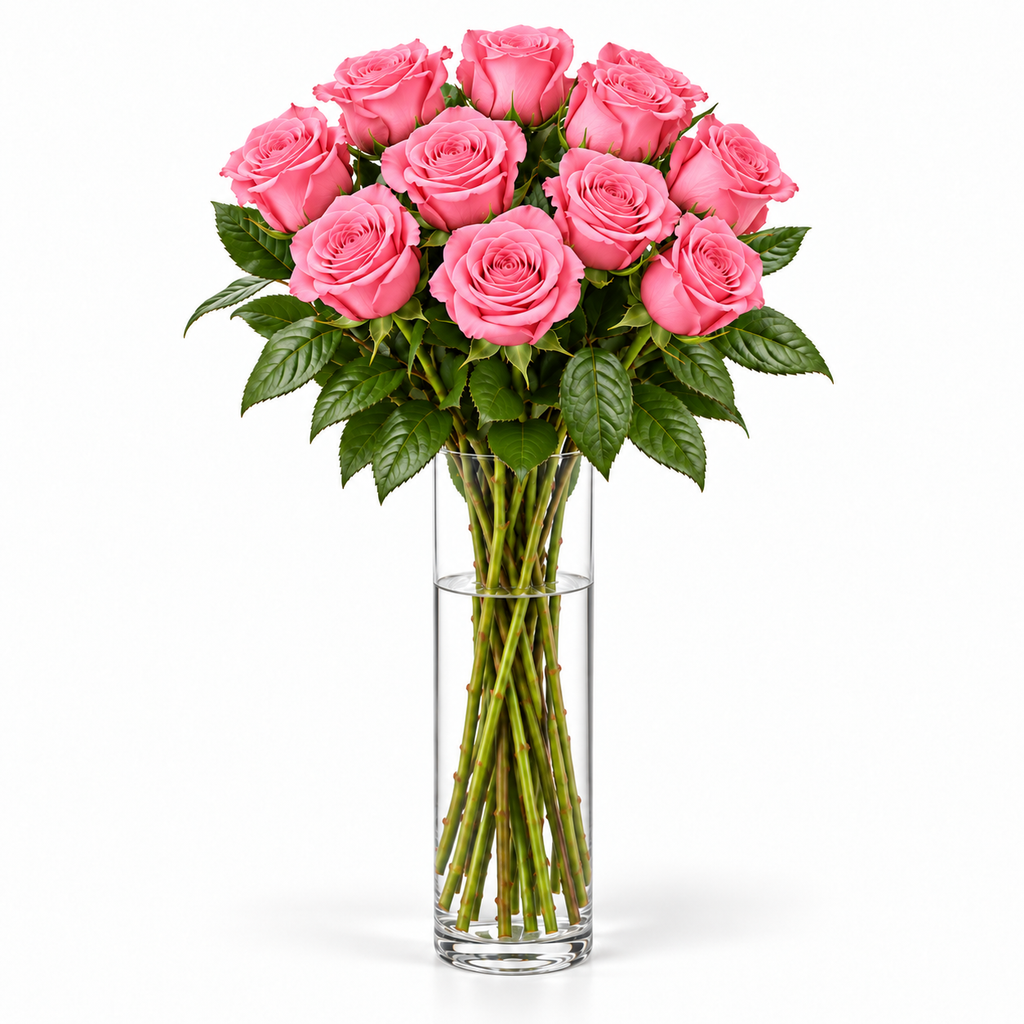 Bos verse roze rozen - 10 rozen, steellengte 70 cm