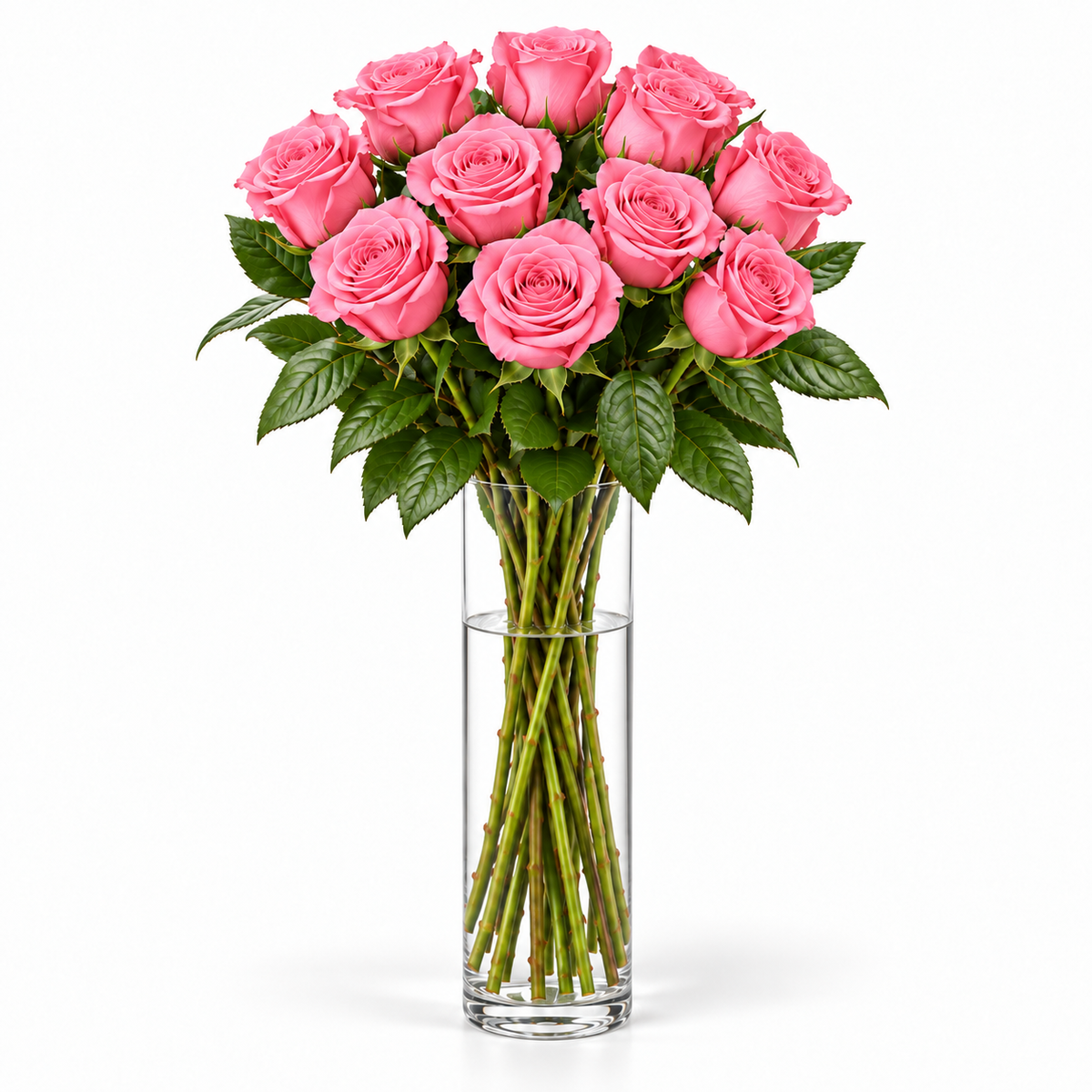 Bos verse roze rozen - 10 rozen, steellengte 70 cm