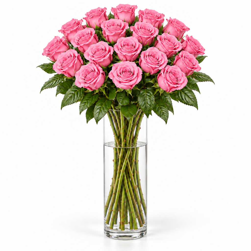 Bos verse roze rozen - 20 rozen, steellengte 70 cm