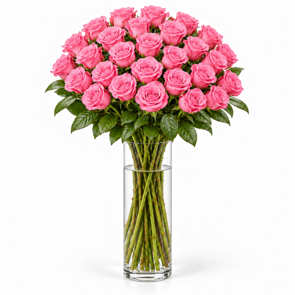 Bos verse roze rozen - 30 rozen, steellengte 70 cm