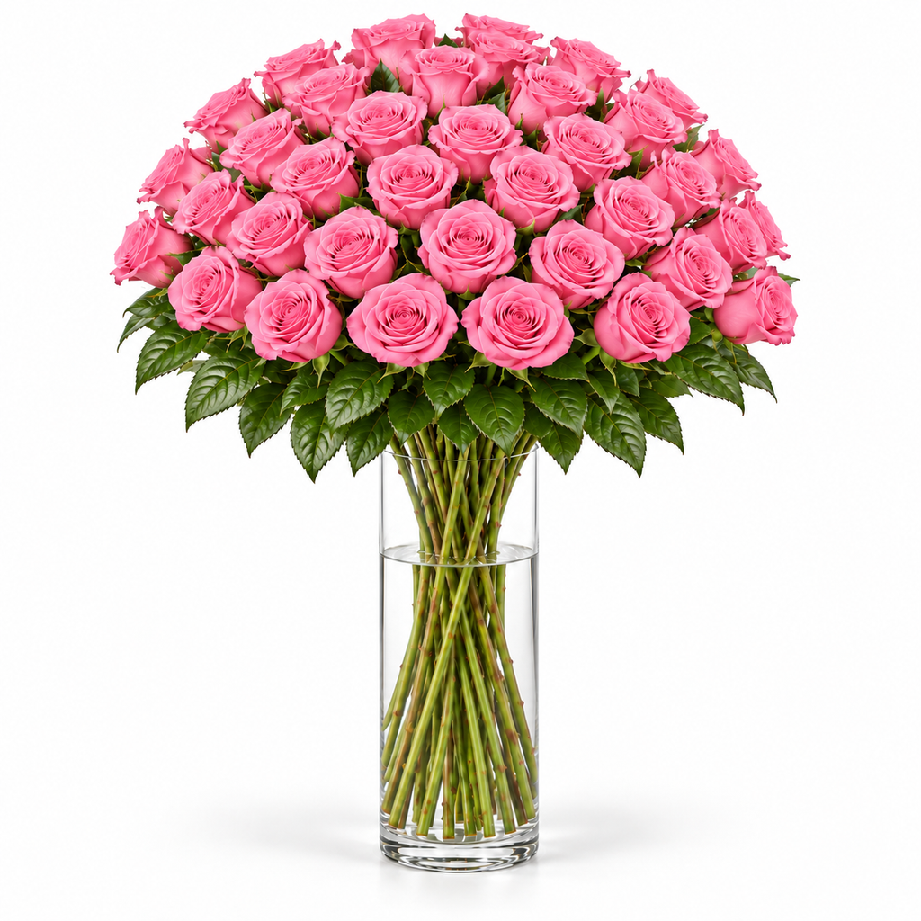 Bos verse roze rozen - 40 rozen, steellengte 70 cm