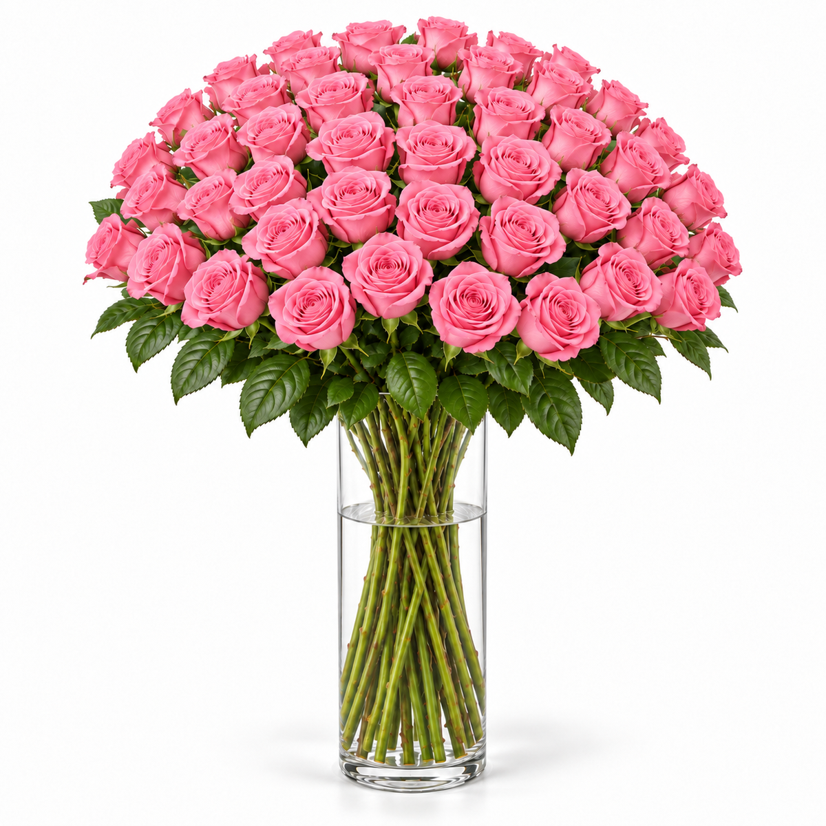 Bos verse roze rozen - 50 rozen, steellengte 70 cm
