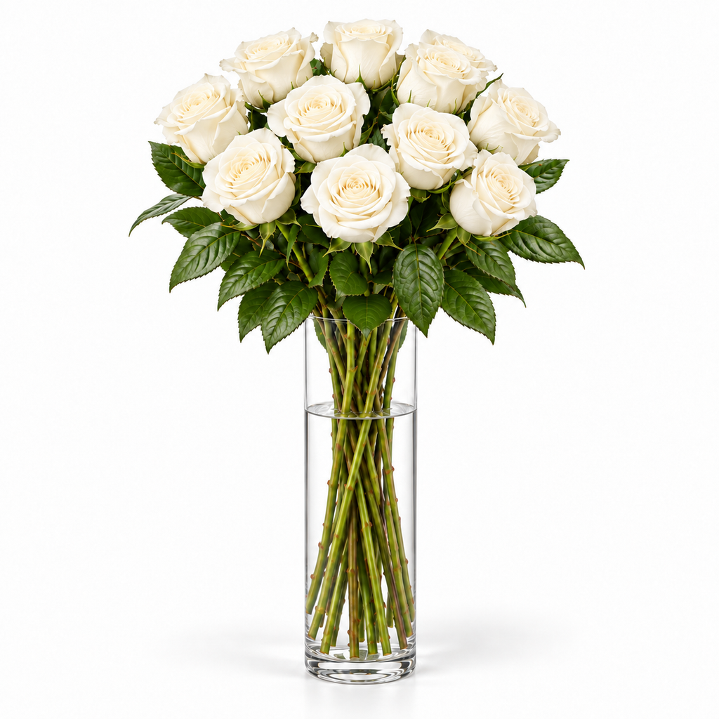 Bos verse witte rozen - 10 rozen, steellengte 70 cm
