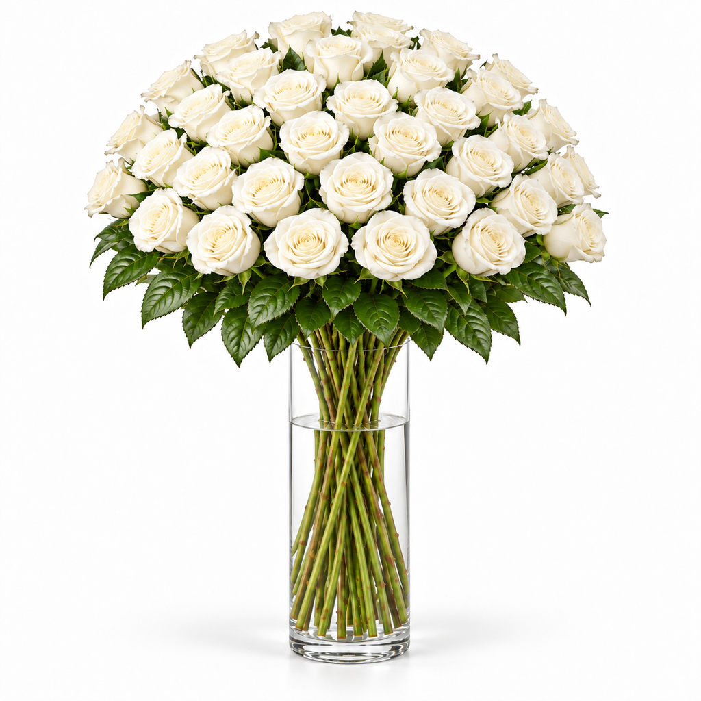 Bos verse witte rozen - 40 rozen, steellengte 70 cm