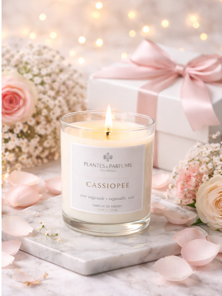 Cassiopee geurkaars 180 g van Plantes & Parfums in zacht interieur