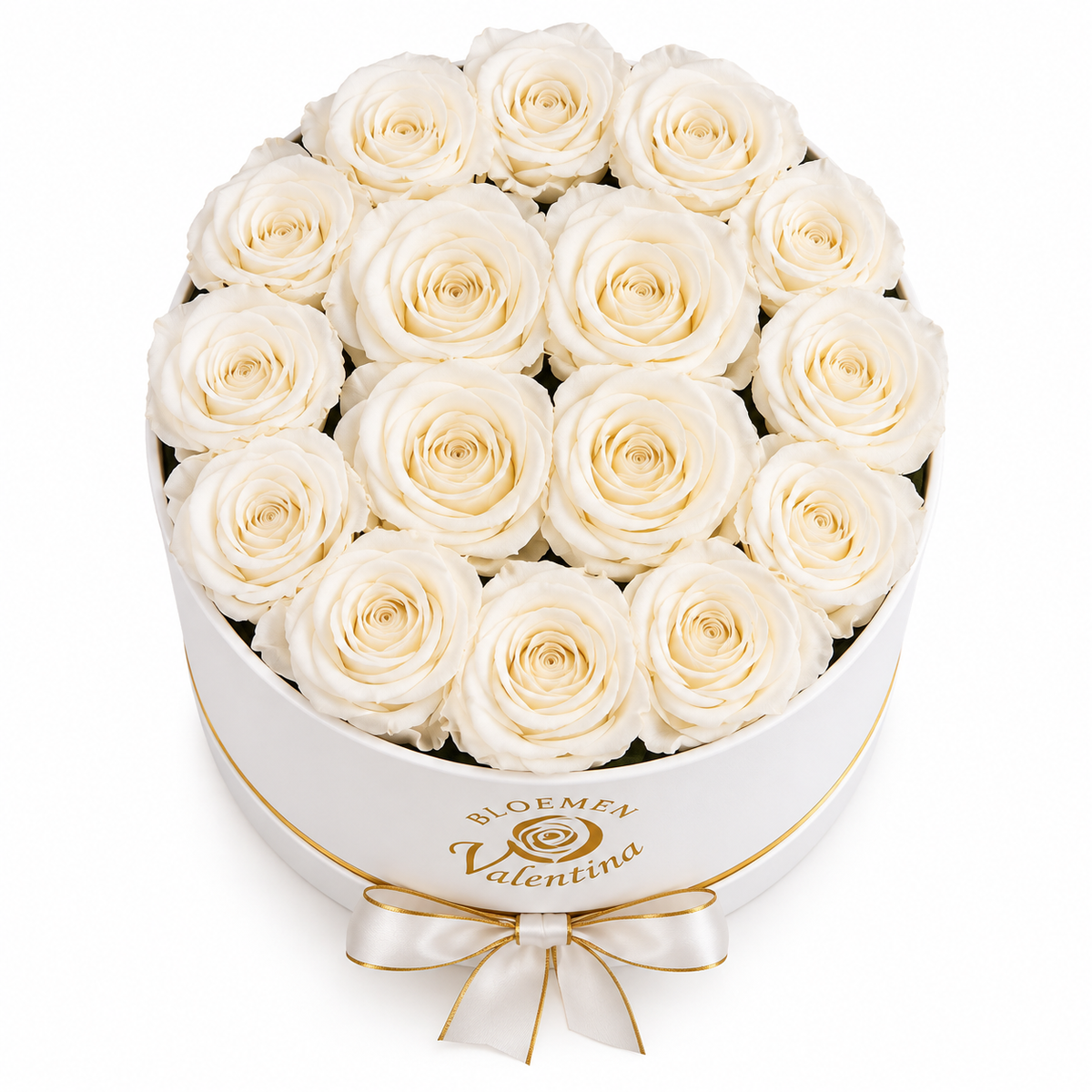 Flowerbox Amore Alba – met gestabiliseerde witte rozen – bovenaanzicht