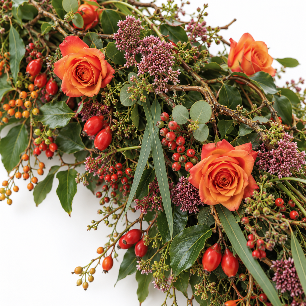 Herfstgroet kistbekleding oranje — detail
