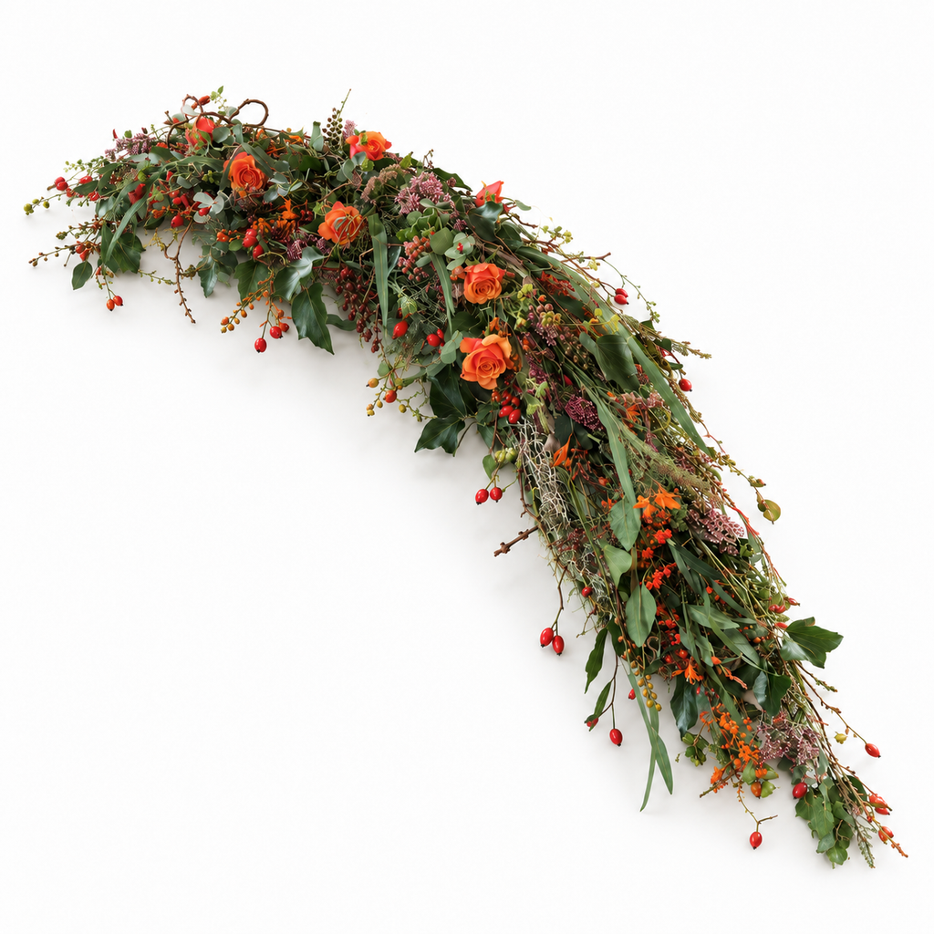 Herfstgroet kistbekleding oranje — zijaanzicht