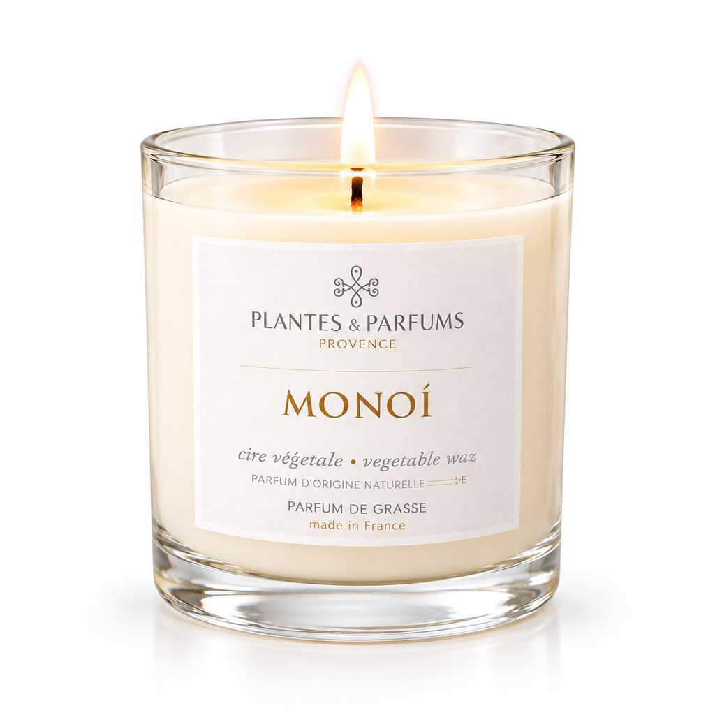 Monoï geurkaars 180 g van Plantes & Parfums op witte achtergrond