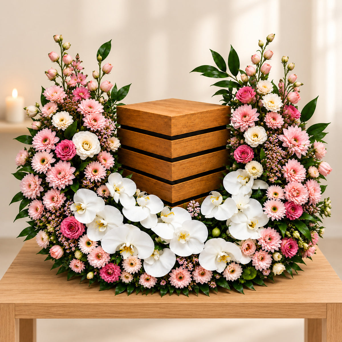 Omringd door Liefde — roze — visualisatie op afscheidstafel