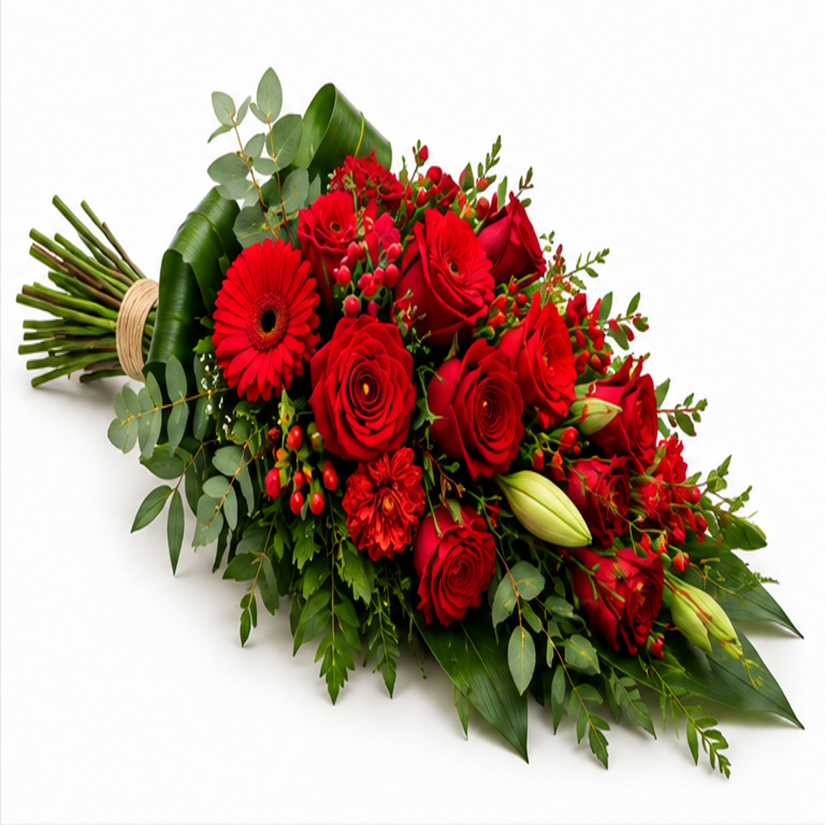 Rouwboeket Rood – zijaanzicht