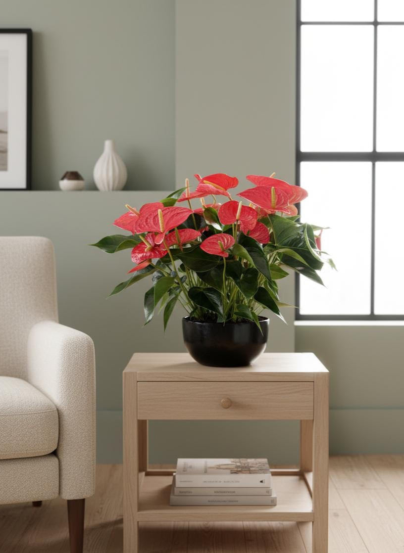 Anthuriums rood  Schaal (zwart)