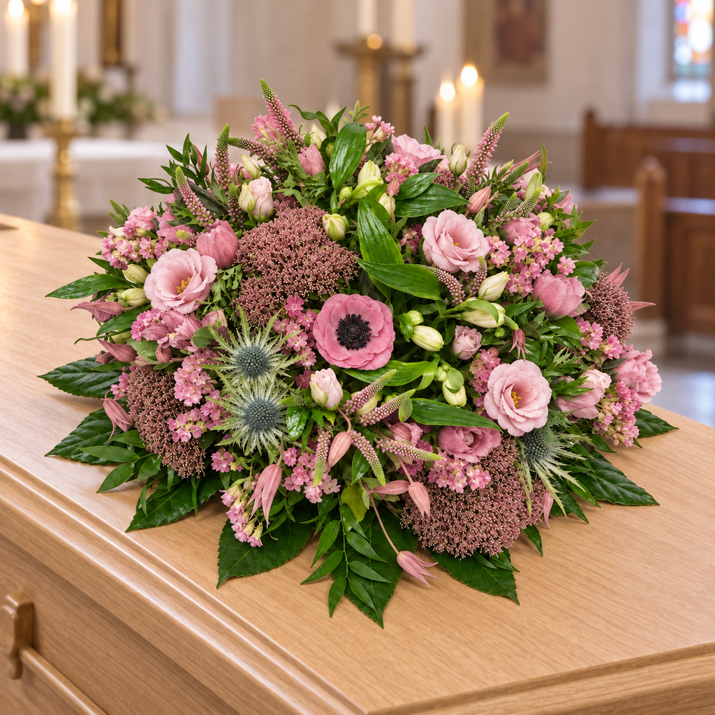 Veld van Herinnering Roze — plaatsingsvisualisatie op gesloten kist