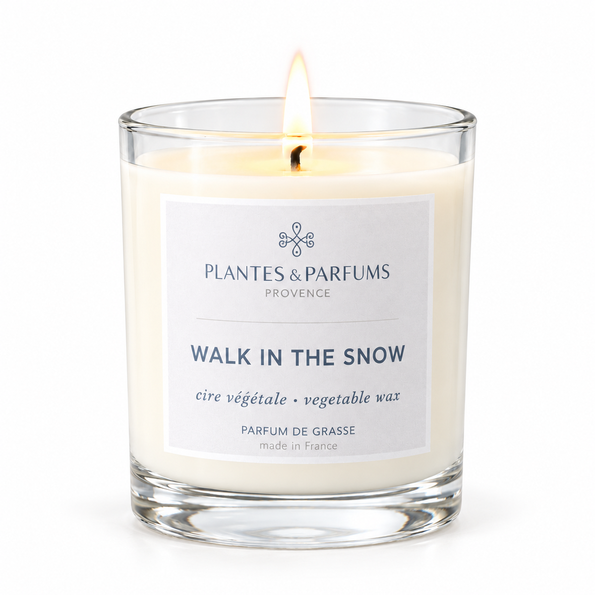 Walk in the Snow geurkaars 180 g van Plantes & Parfums op witte achtergrond